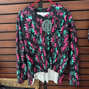 Scenic Threads Women's Aztec Print Button-Up Jacket - Pink & Teal